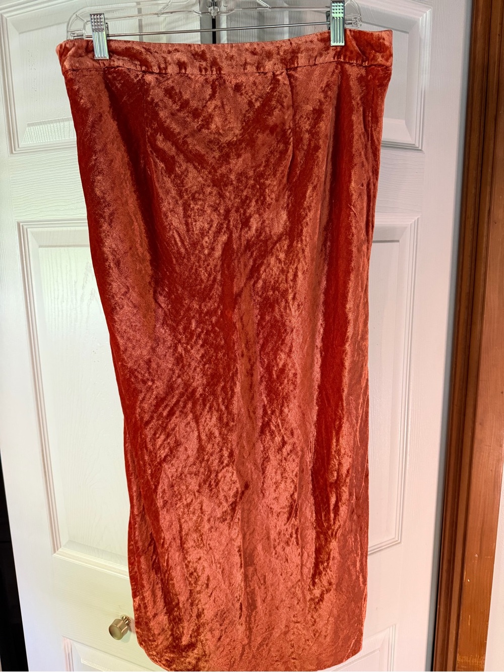 Maeve Crushed Velvet Midi Skirt in Rust - Picture 2 of 4